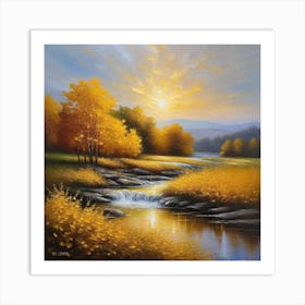 Sunset Over A Stream Art Print