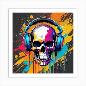 Skull With Headphones 46 Art Print