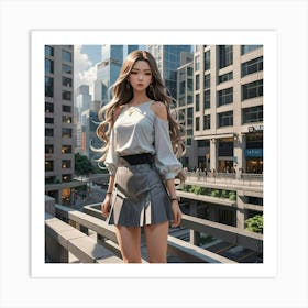 Asian Girl In Skirt Art Print