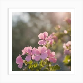 A Blooming Geranium Blossom Tree With Petals Gently Falling In The Breeze Art Print