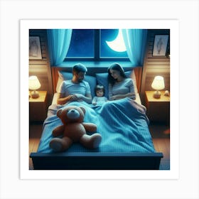 Family In Bed At Night 1 Art Print