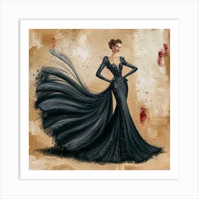 Elegance In Motion Woman In A Flowing Black Gown (4) Art Print