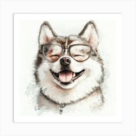 Husky Dog With Glasses 1 Art Print