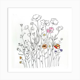 Hand Drawn Wildflowers Line Art 10 Art Print