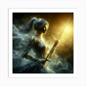 Young Woman Holding A Sword 2 Art Print