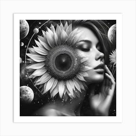 Sunflower Girl In Space Art Print