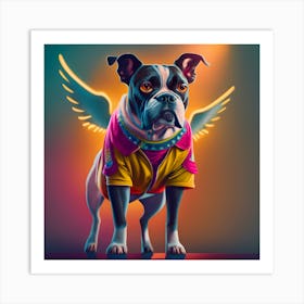 Bulldog Face - Multicolored Neon Angel Dog And His Collar Says Art Print