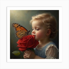 Butterfly Kissing A Rose Art Print