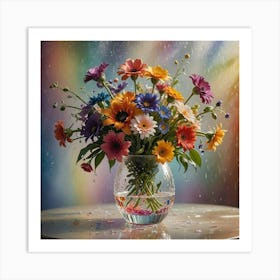 Colorful Flowers In A Vase Art Print