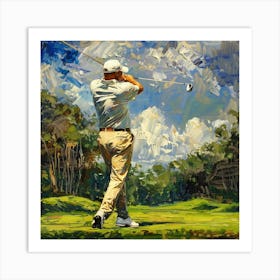 A Golfer Teeing Off Oil Painting Illustration 1718673251 3 Art Print