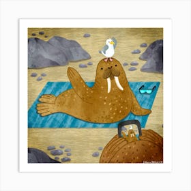 Walrus Taking Pictures Square Art Print