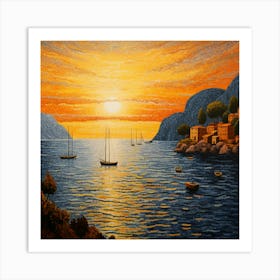 Sunset In A Village Art Print