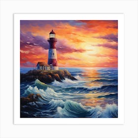 Lighthouse At Sunset 11 Art Print