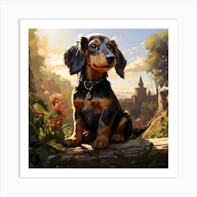 Dachshund On Log Art Print