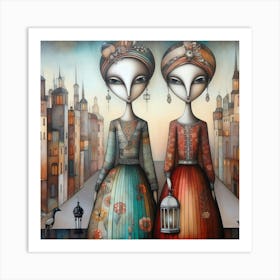 Two Women In A City Art Print