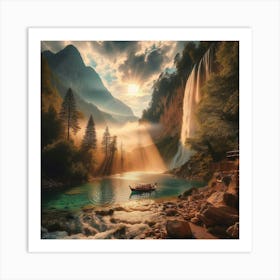 Waterfall In The Mountains 6 Art Print