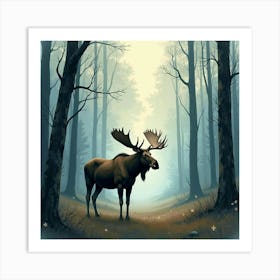 Moose In The Forest 2 Art Print