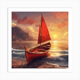 Sailboat At Sunset 1 Art Print