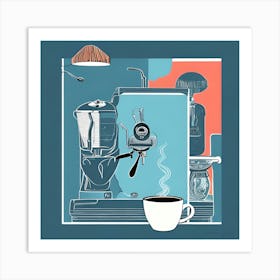 illustration, limited edition print , coffee time (blue background) Art Print
