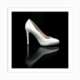 Firefly White, Ladies Shoe, Black Background, Minimalistic, Elegant, Fashion, Stylish, Monochrome, (1) Art Print