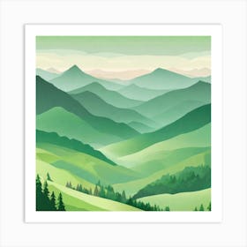 Misty mountains background in green tone 52 Art Print