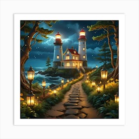 Lighthouse At Night 3 Art Print