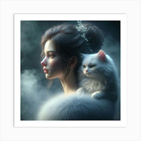 Girl With A Cat 5 Art Print