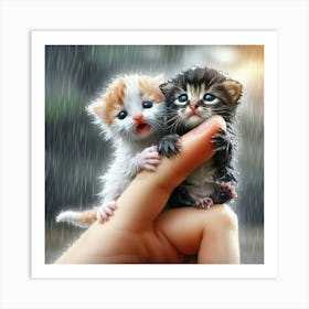 Kittens In The Rain 4 Art Print