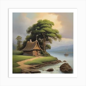 Cottage By The River Art Print