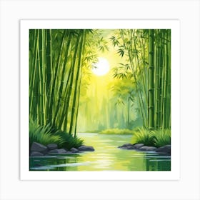 A Stream In A Bamboo Forest At Sun Rise Square Composition 11 Art Print