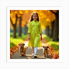 Little Girl With Puppies 2 Art Print