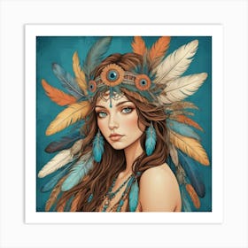 Feathered Muse Boho Art Style Art Print Art Print