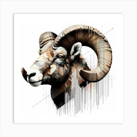 Capricorn Head - Abstract Line Art Illustration 3 Art Print