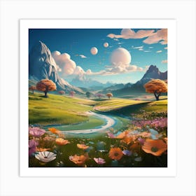 Landscape With Flowers Art Print