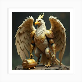 A Majestic Griffin With Intricate Golden Armor, Guarding A Sacred Treasure 1 Art Print