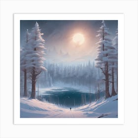 Winter Forest With Visible Horizon And Stars From Above Professional Ominous Concept Art By Artge Art Print