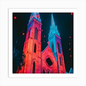 Church Lit Up At Night Art Print