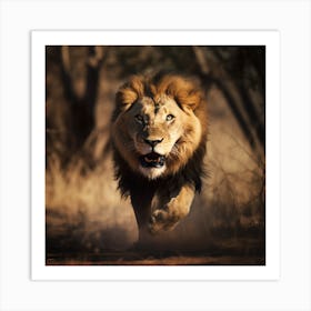 Angry Lion Charging Art Print