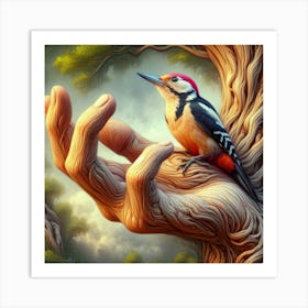 Woodpecker Perched On Hand Art Print