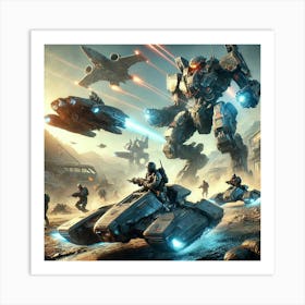 A Sci Fi Action Scene Illustrating Vehicle Domina Art Print