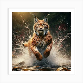 Lynx Running In Water 1 Art Print