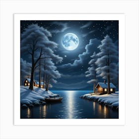 Luna Reflejada En El Lago Art Print