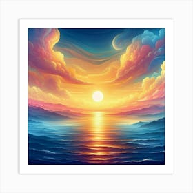 Sunset Over The Ocean 3 Art Print