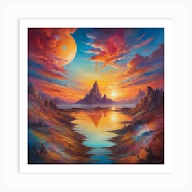 Sunset Over Water Paintings Art Print 1 Art Print