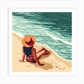 Woman Enjoying The Sun At The Beach 2 Art Print