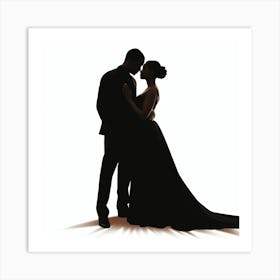 Silhouette Of Bride And Groom Art Print