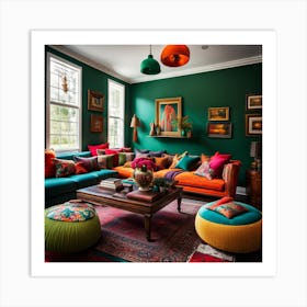 Living Room With Colorful Furniture Art Print