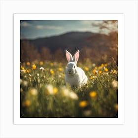 White Rabbit In The Meadow Art Print