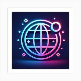 Neon Globe Icon Vector Illustration Art Print