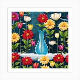 Blue Vase With Flowers 2 Art Print